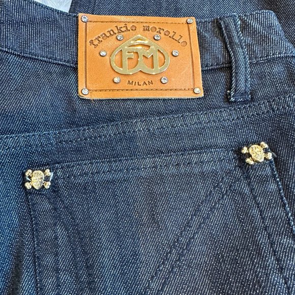 Frankie Morello Jeans Slim Straight Leg Gold Skull Crossbones Streetwear Size 28 - Picture 2 of 16